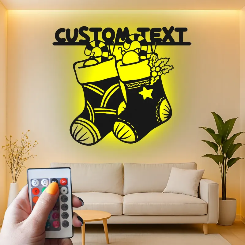 Décoration murale en métal LED personnalisée pour les chaussettes de Noël