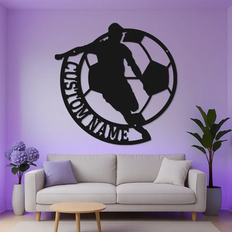 Insegna LED Personalizzata Calciatore | Insegna in Metallo Personalizzata | Decorazione per Stanza Teen e Regalo per Atleta