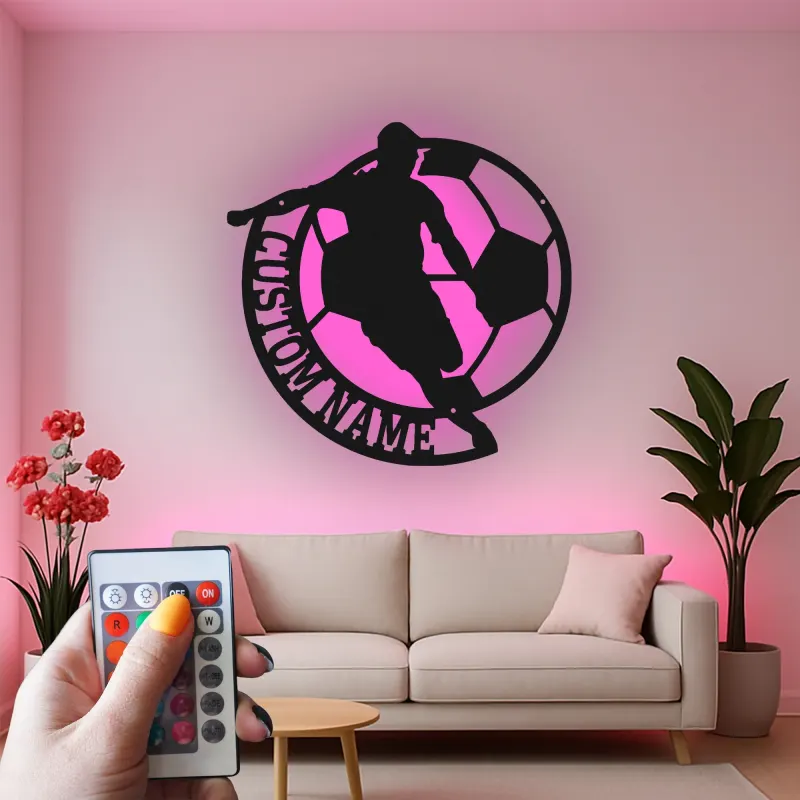 Insegna LED Personalizzata Calciatore | Insegna in Metallo Personalizzata | Decorazione per Stanza Teen e Regalo per Atleta