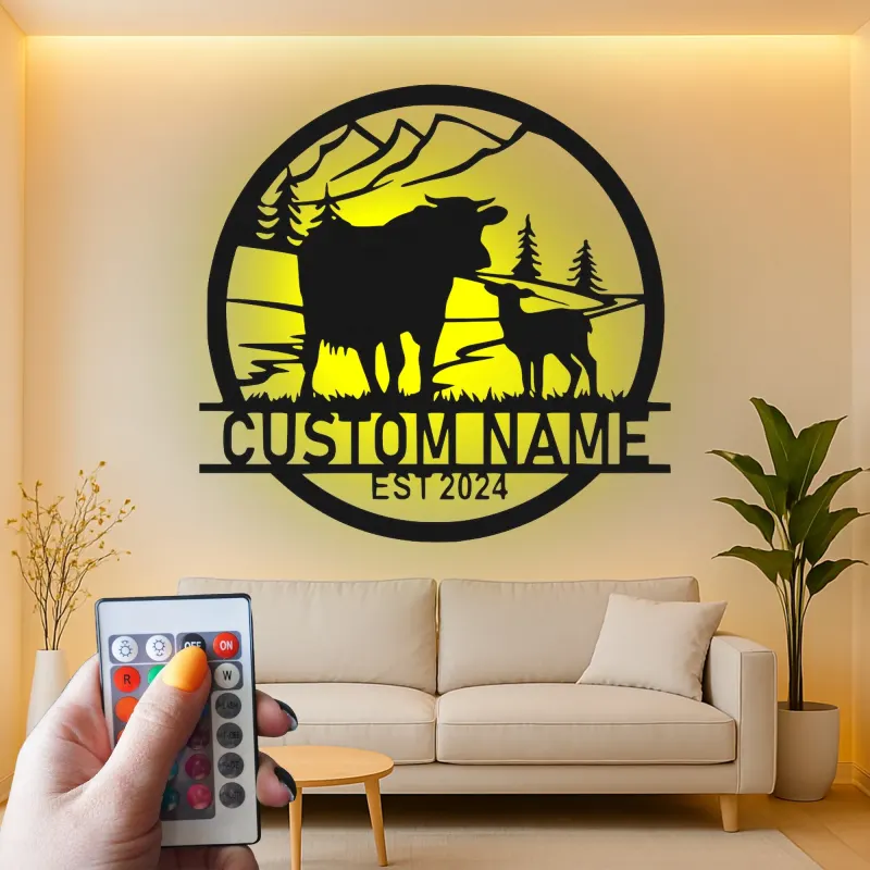 Custom Farm Scene Led Light Metal Wall Art Personalized Rancher Gift Rustic Home Decor for Farmhouse