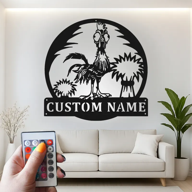 Cartel de Metal Personalizado de Gallo | Decoración LED Personalizada para Gallinero | Arte Mural Divertido para Granjero