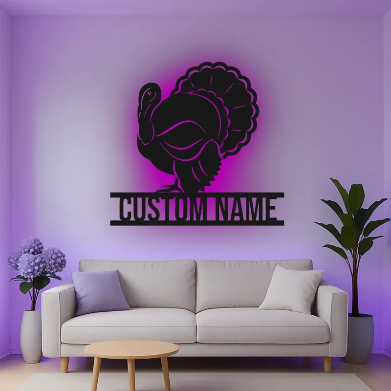 Cartel de metal LED personalizado de pavo para regalo de acción de gracias, decoración festiva para comedor