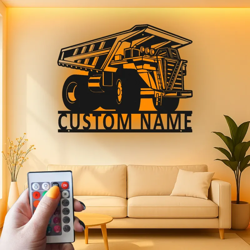 Custom Dump Truck Led Light Metal Wall Art Personalized Gift for Construction Enthusiasts Garage or Kid's Room Decor