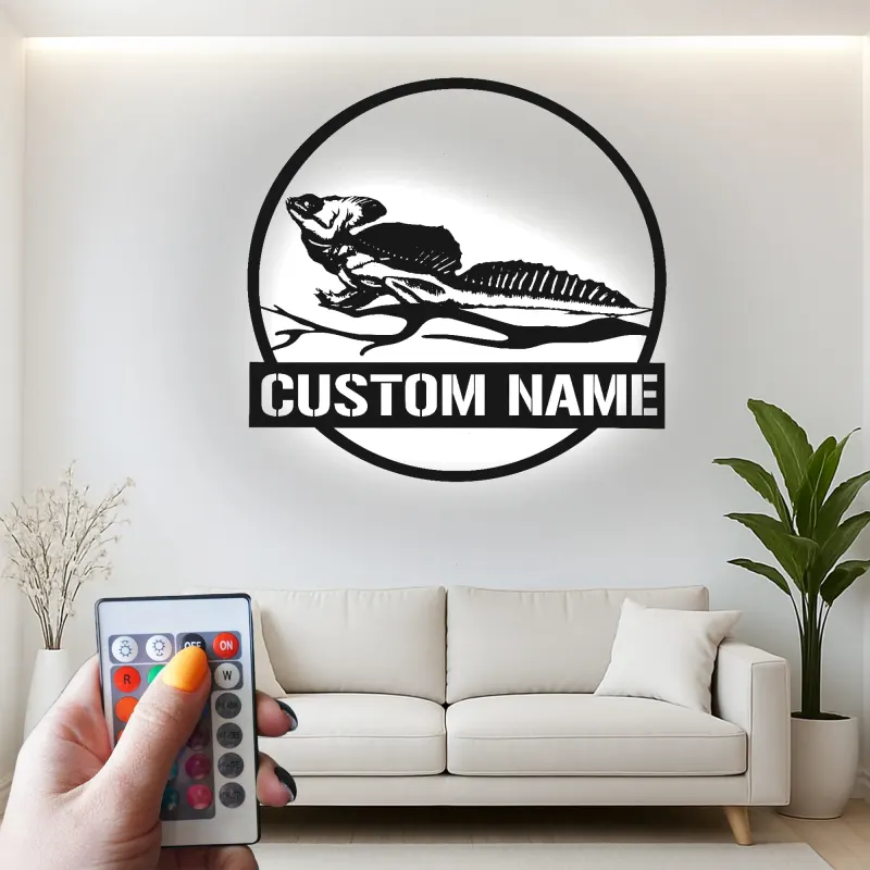 Insegna LED in metallo con lucertola dal collare | Arte murale personalizzata con nome per rettili | Decorazione con sagoma animale esotico per casa e attività