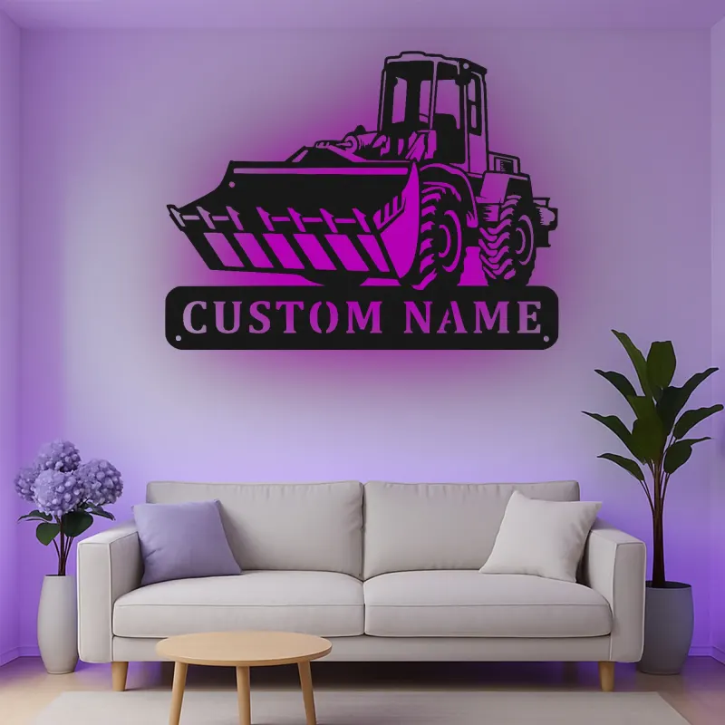 Insegna in metallo personalizzata con LED Bulldozer Regalo per appassionati di costruzione Decorazione per garage o ufficio