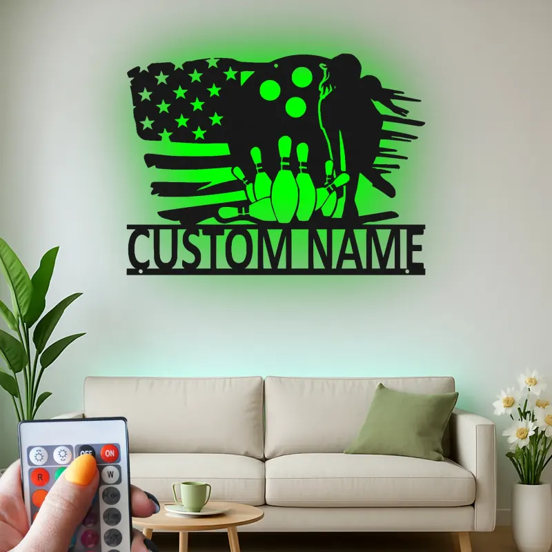 Cartel de metal LED personalizado para boliche, regalo para entusiastas del boliche, decoración de sala de juegos