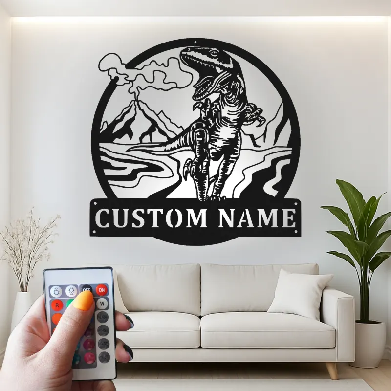 Insegna in metallo LED personalizzata con dinosauro per decorare la stanza dei bambini, regalo unico per amanti dei dinosauri