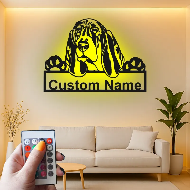 Personalisierte Bloodhound Led-Beleuchtung Metall-Wandkunst Geschenk für Hundeliebhaber Wohnzimmer Haustier-Dekoration