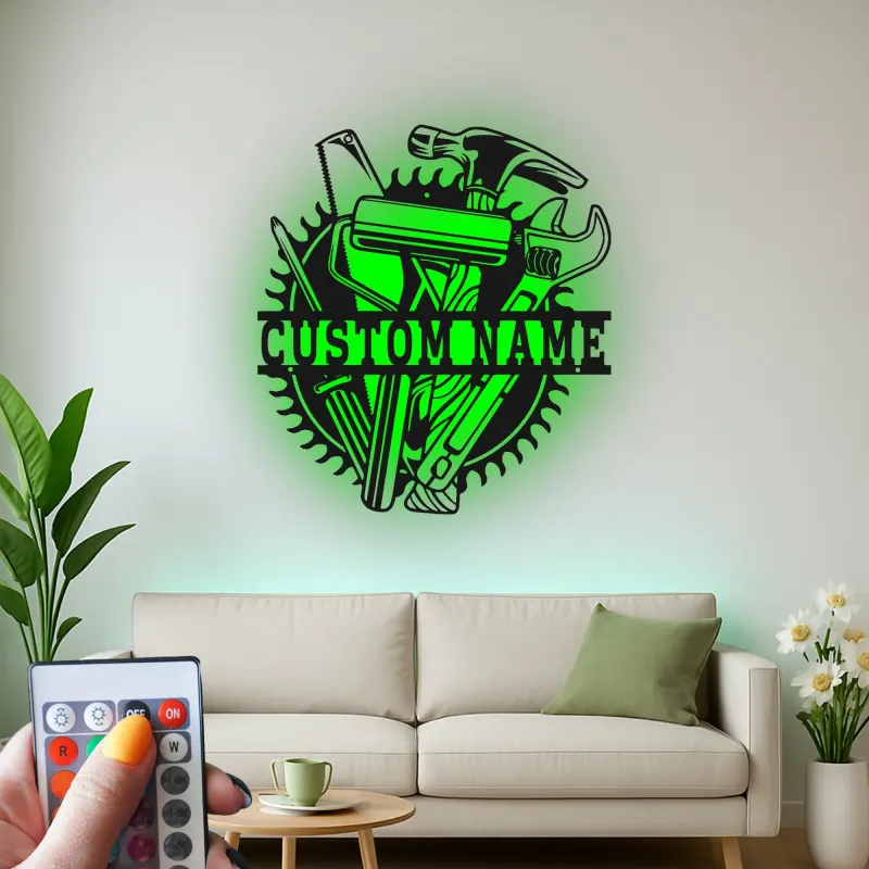Panneau en métal de menuiserie personnalisé | Décor d'atelier pour bricoleur | Art mural en métal LED | Cadeau pour artisan