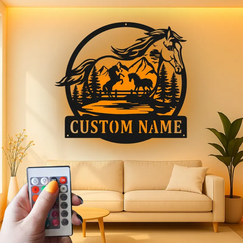 Personalized Horse Ranch Sign | LED Metal Wall Art | Custom Equestrian Decor for Barn & Farmhouse | Horse Lover Gift