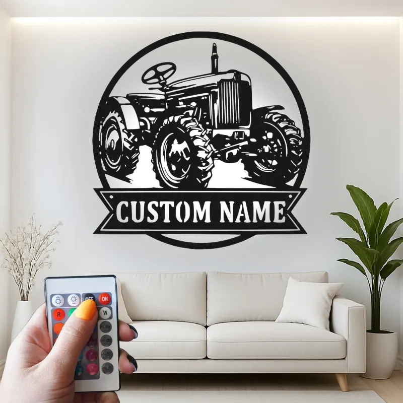 Custom Tractor Led Light Metal Wall Art Personalized Farmer Gift Rustic Farmhouse Decor for Barn or Garage