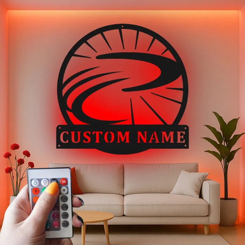 Insegna in metallo LED personalizzata con ruota di bicicletta regalo per ciclisti decorazione per garage o soggiorno