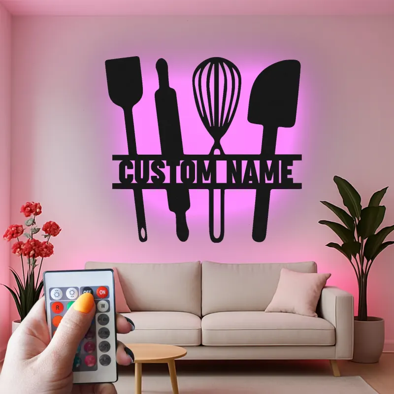 Custom Baking Utensils LED Metal Sign | Personalized Kitchen Decor | Baker Gift & Chef Wall Art
