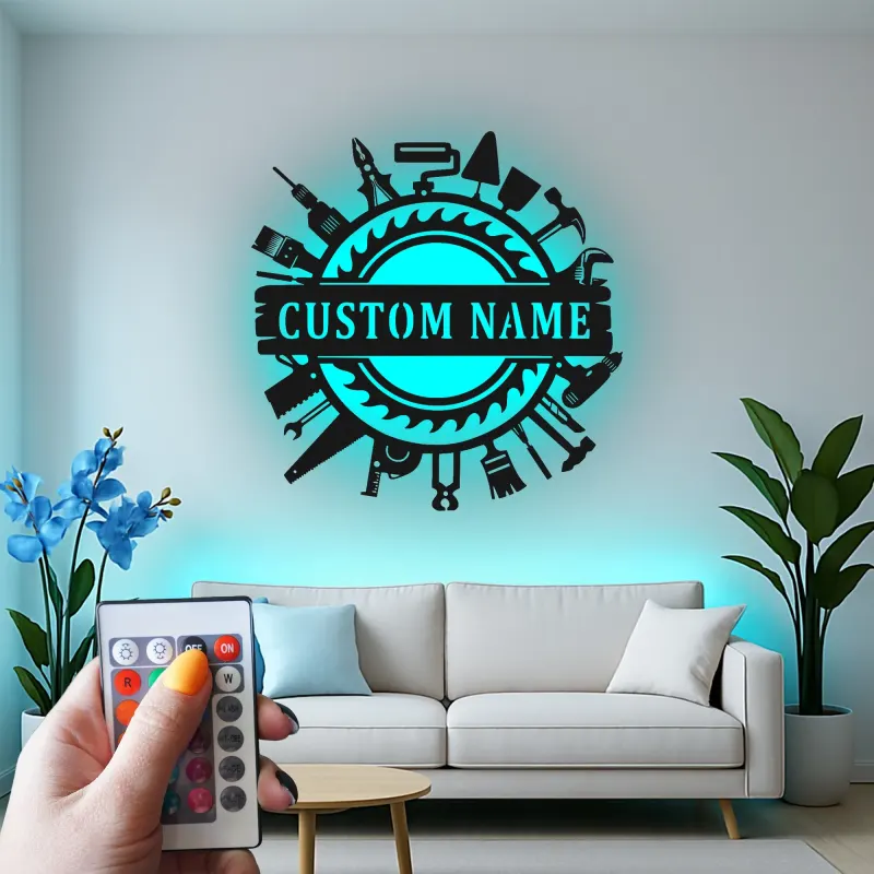 Custom Handyman Tools Sign | Personalized LED Metal Wall Art for Workshop or Garage | Carpenter & Craftsman Gift