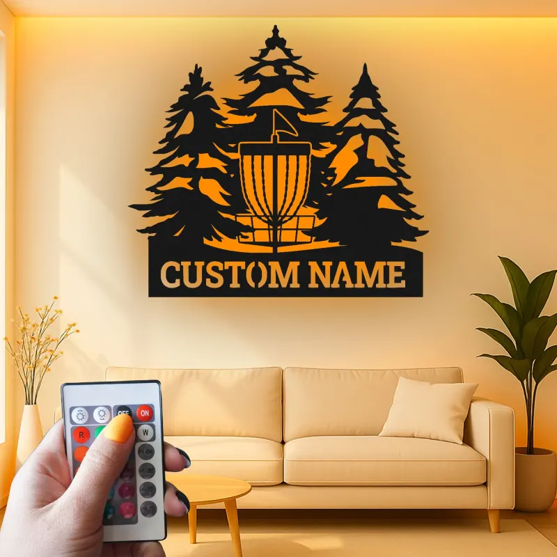 Cartel de metal LED personalizado para cesta de disc golf, regalo para jugadores de disc golf, decoración exterior para entusiastas