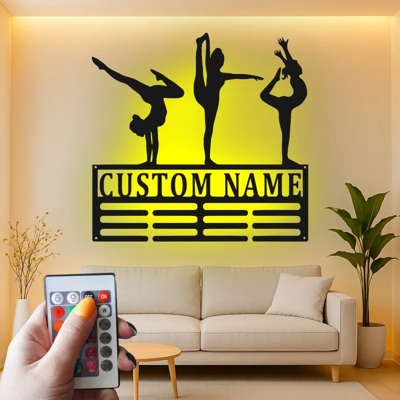 Insegna LED personalizzata per ginnastica | Arte murale in metallo personalizzata | Regalo per ginnasta per cameretta ragazza | Decorazione murale atleta