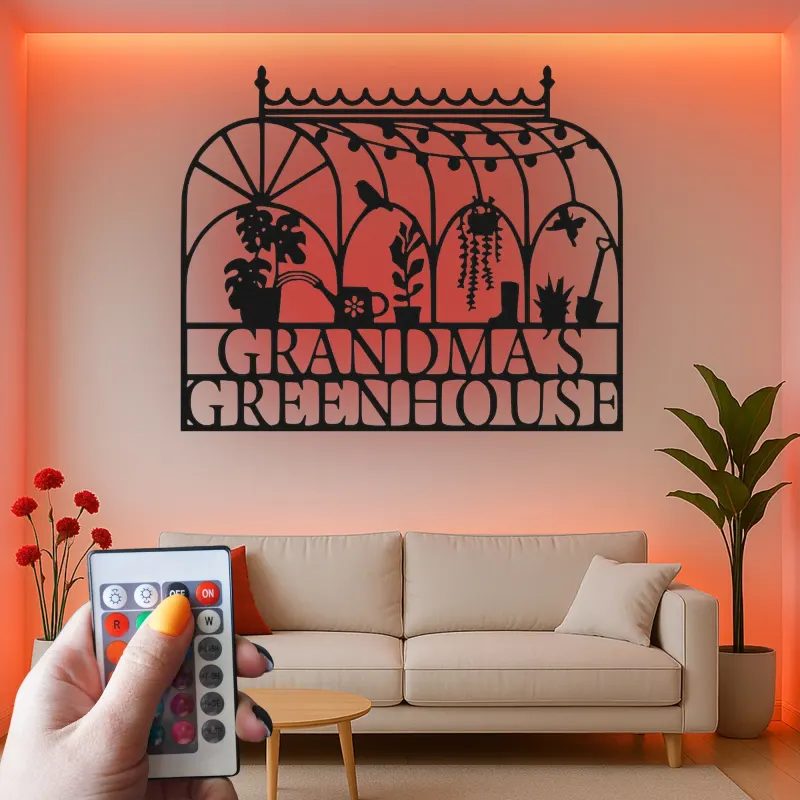 Insegna in metallo per serra personalizzata | Regalo LED per giardiniera per nonna | Arte da parete personalizzata per amanti delle piante | Arredo farmhouse moderno