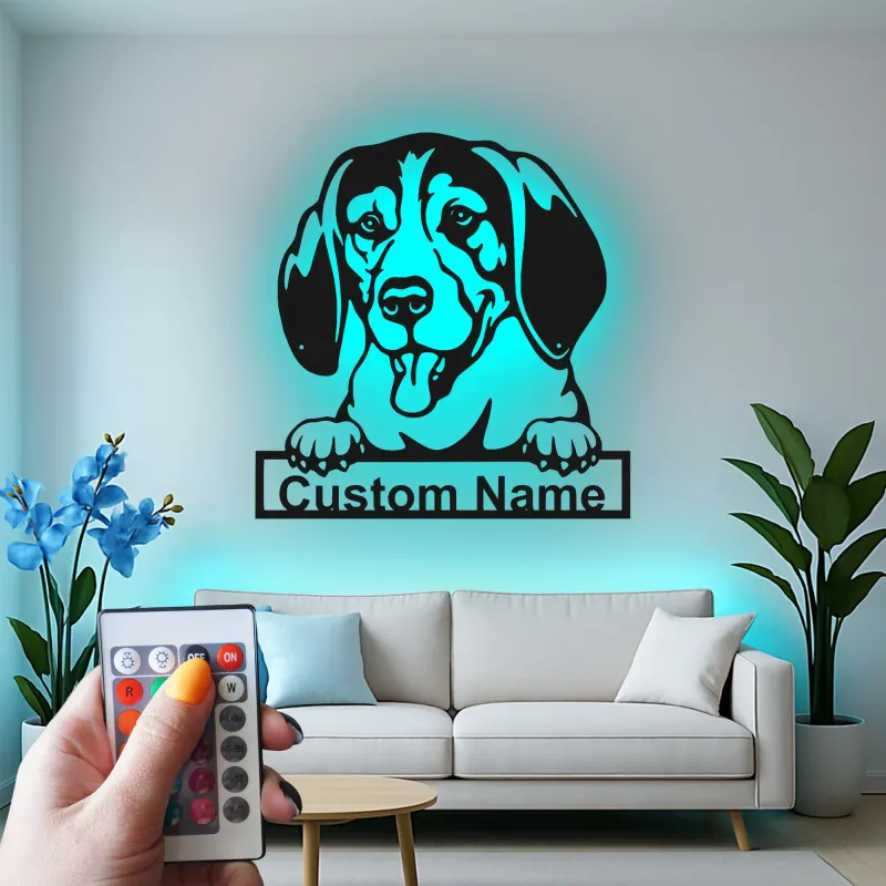 Cartel de metal LED personalizado con Beagle, regalo para amantes de los perros, decoración para sala de estar