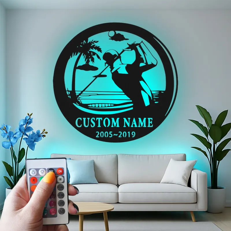 Panneau métallique personnalisé pour golfeur | Décoration murale LED pour bureau et maison | Cadeau personnalisé pour amateur de golf | Déco de man cave