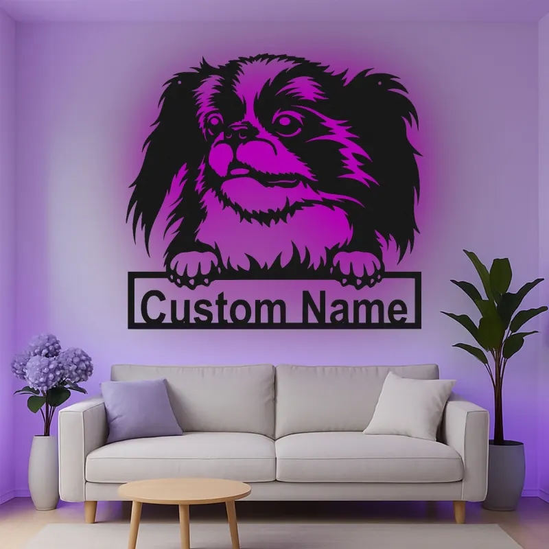 Custom Japanese Chin Led Light Metal Wall Art Personalized Dog Lover Gift Living Room Pet Decor