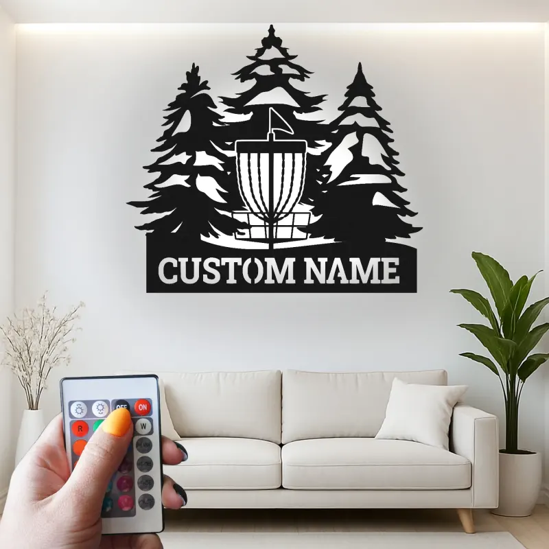 Cartel de metal LED personalizado para cesta de disc golf, regalo para jugadores de disc golf, decoración exterior para entusiastas