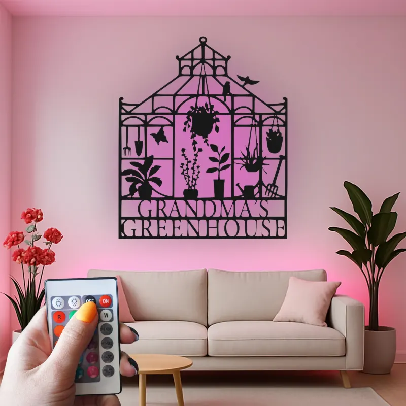 Panneau personnalisé pour serre avec LED | Décoration murale en métal sur mesure pour le jardin | Cadeau pour mamie jardinière | Déco murale