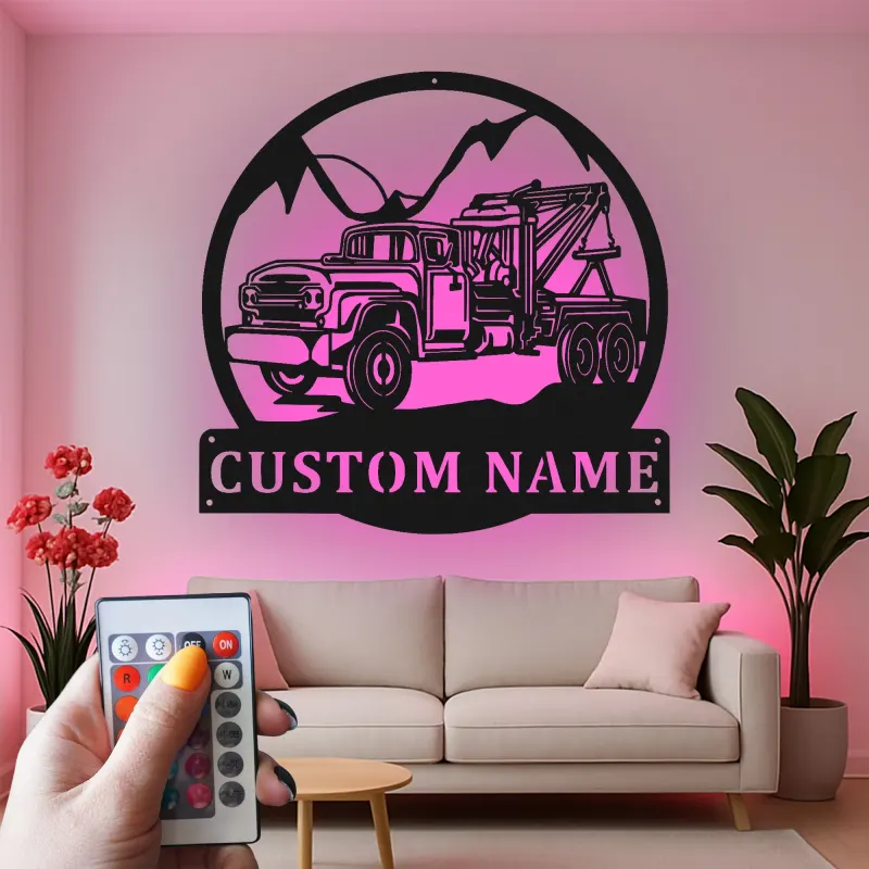 Personalisierte Abschleppwagen LED-Leuchtschilder | Individuelle Metall-Wandkunst für die Garage | Retro Mechaniker Geschenk | Vintage Garage Dekor