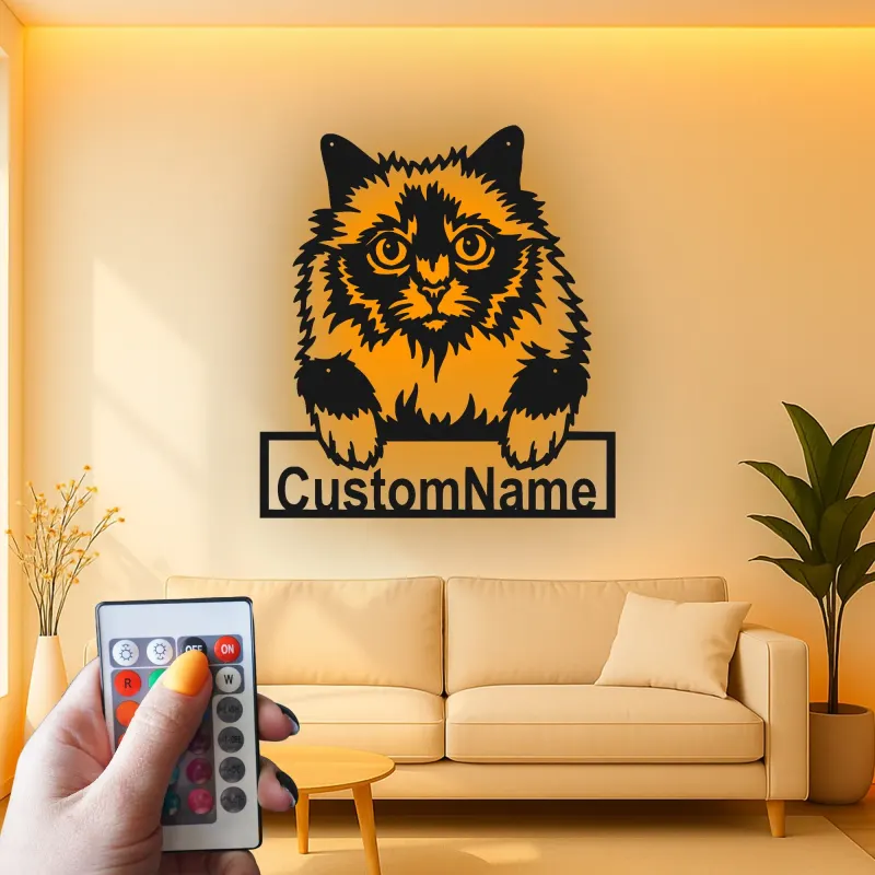 Cartel de metal LED de gato persa personalizado, regalo para amantes de mascotas, decoración para dormitorio o sala de estar