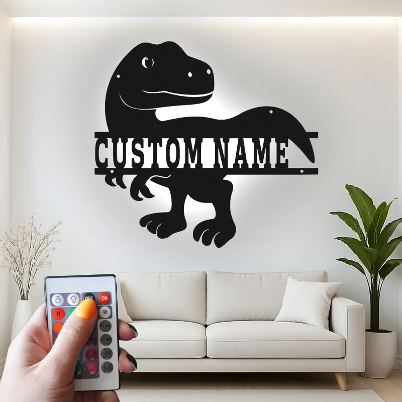 Insegna in metallo LED personalizzata con dinosauro per decorare la stanza dei bambini, regalo unico per amanti dei dinosauri