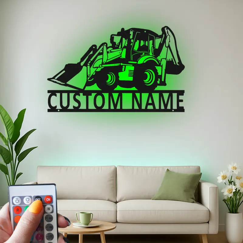 Insegna in metallo LED personalizzata per escavatore - Regalo per lui, decorazione per garage o laboratorio 2