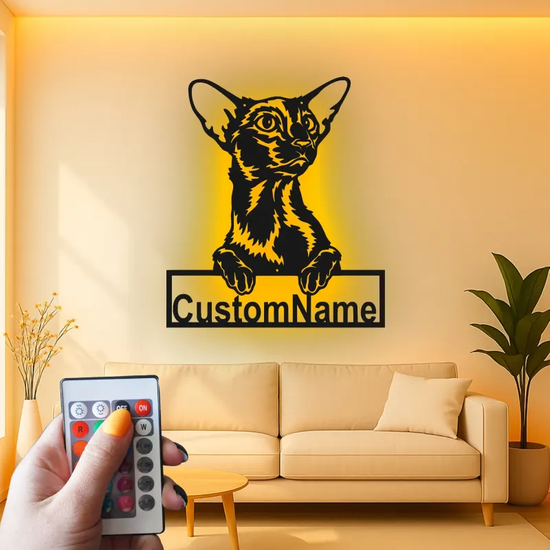 Custom Oriental Shorthair Cat Led Light Metal Wall Art Personalized Cat Lover Gift Bedroom Pet Decor