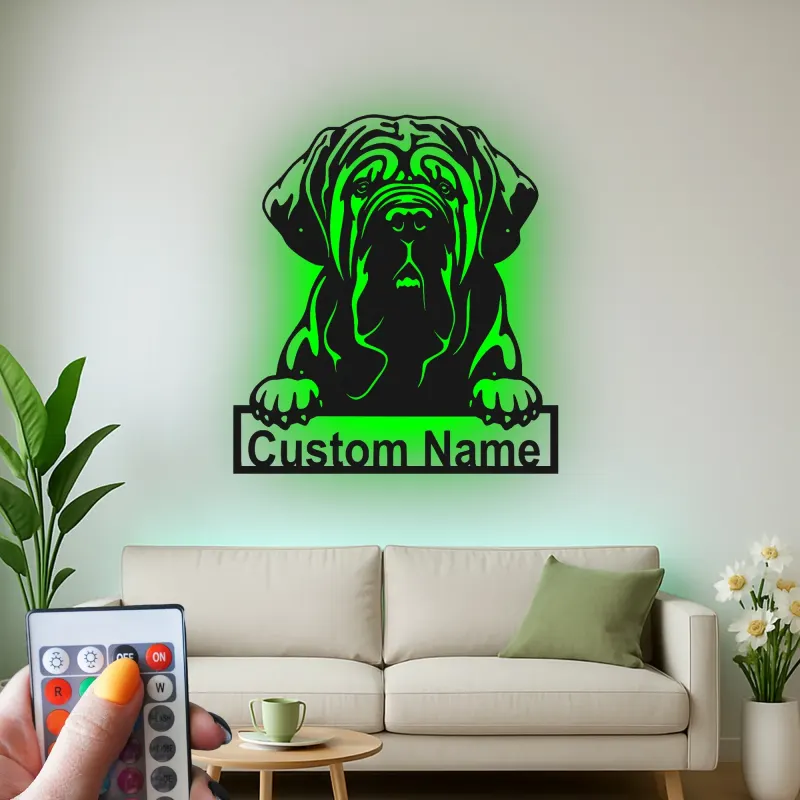 Insegna LED Personalizzata per Mastino Inglese | Arte Murale in Metallo per Animali Domestici | Regalo per Amante dei Cani per Casa