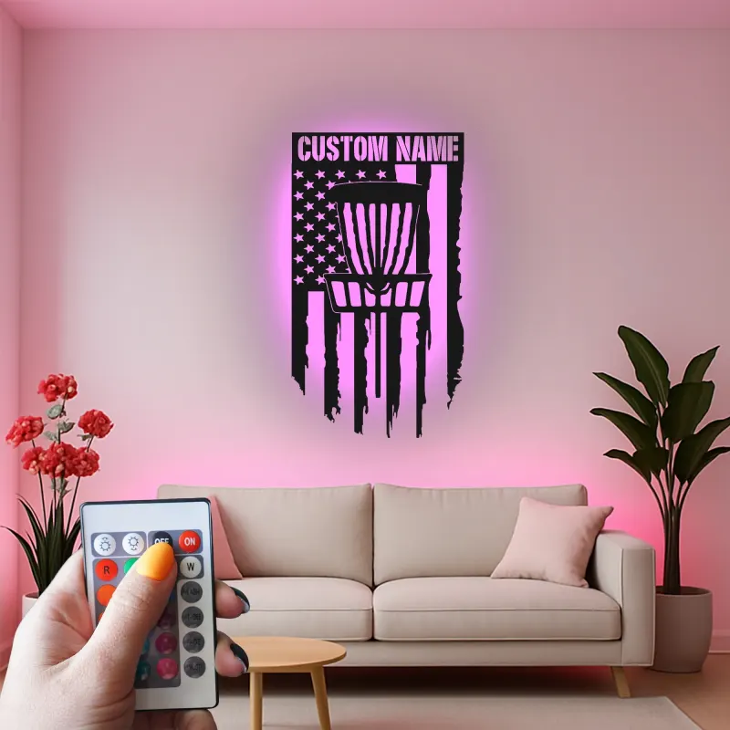 Cartel de metal LED personalizado para cesta de disc golf, regalo personalizado para disc golfers, decoración de sala de juegos