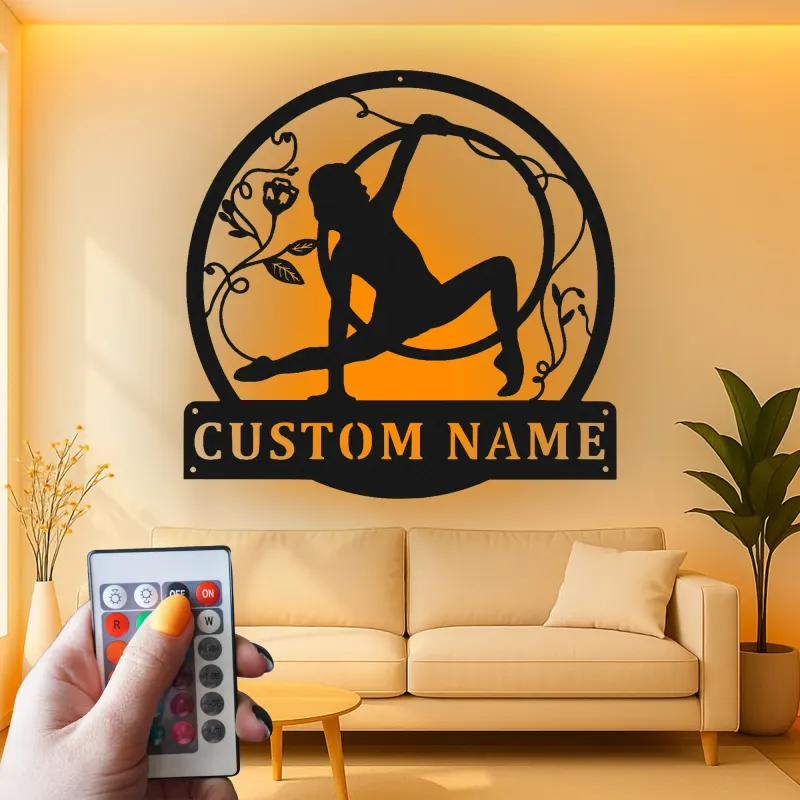 Cartel LED personalizado de gimnasia artística | Decoración mural de metal personalizada para habitación de niña | Decoración de aro aéreo