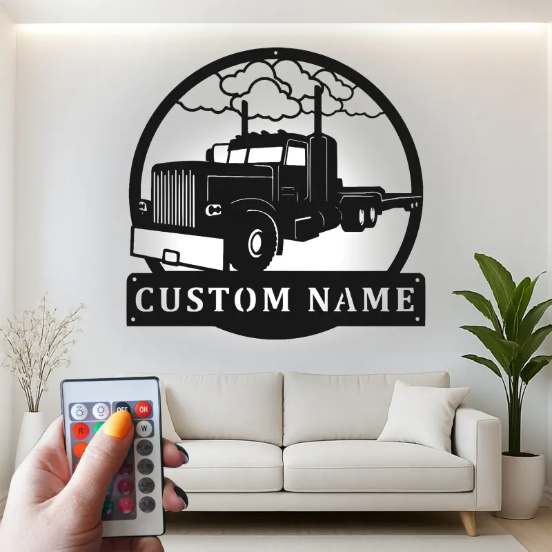 Insegna LED per Camion Semirimorchio Personalizzata | Arte in Metallo per Big Rig | Decorazione per Garage e Man Cave