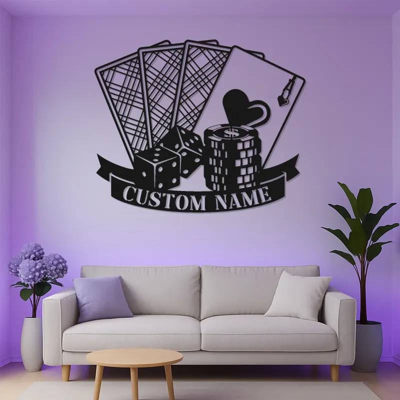 Personalized Poker LED Sign | Metal Game Room Decor | Custom Casino & Dice Wall Art | Gambling Gift for Him