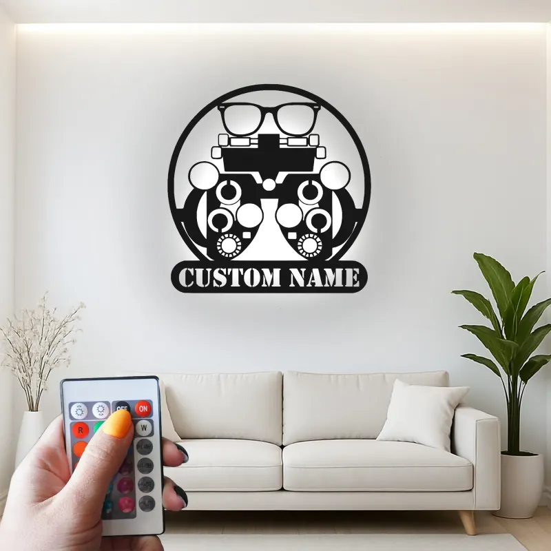 Panneau LED Phoroptère Personnalisé | Décoration murale Optométriste Personnalisée | Décor de clinique oculaire en métal | Cadeau pour médecin