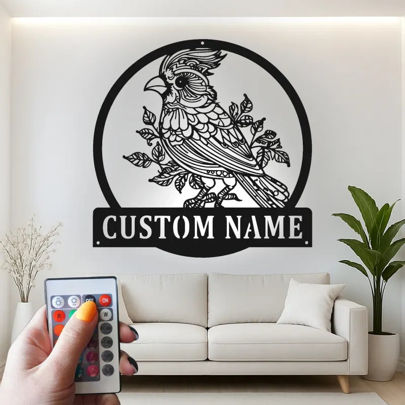 Personalisierte Vogel LED Licht Metall-Wandkunst – Geschenk für Naturfreunde, Schlafzimmer oder Wohnzimmer Dekor