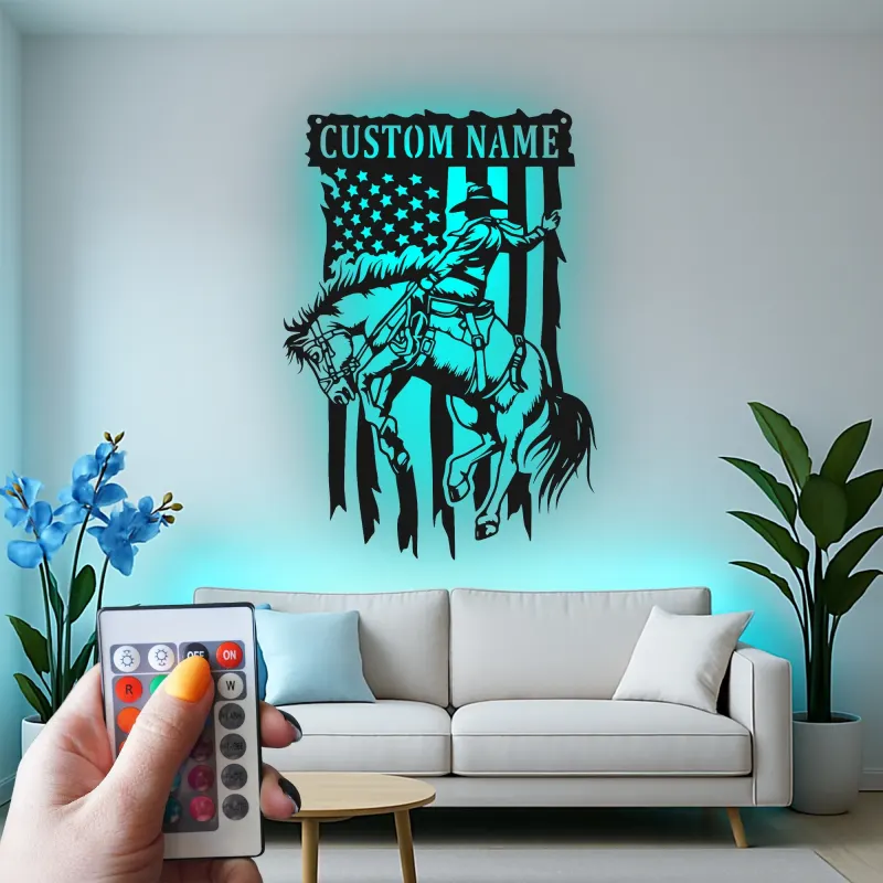 Cartel de metal LED personalizado de vaquero de rodeo decoración occidental regalo para él decoración rústica de cueva de hombre o bar