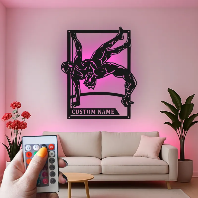 Insegna in metallo personalizzata con luce LED per wrestler, regalo per fan del wrestling, decorazione per sala giochi o sportiva