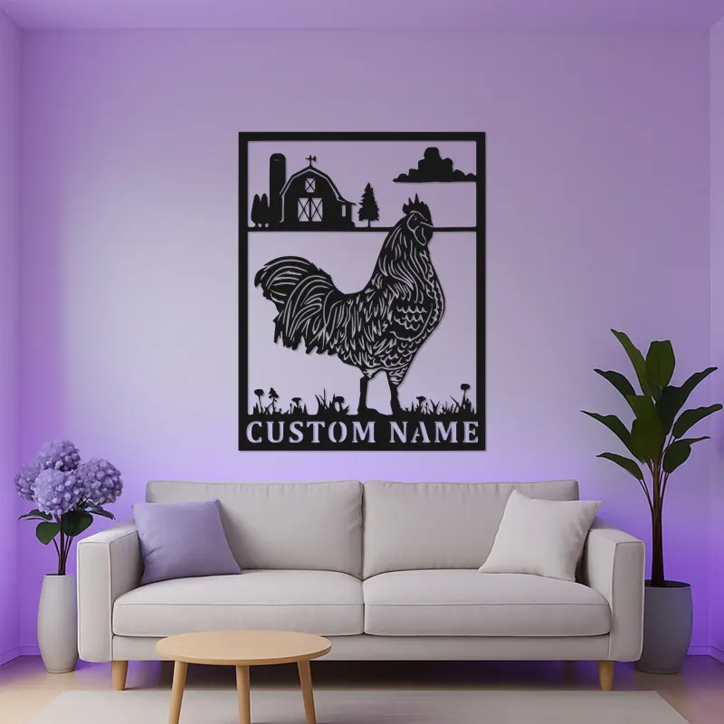 Panneau LED en métal personnalisé de coq | Art mural de cuisine de ferme moderne | Décor de grange rustique personnalisé