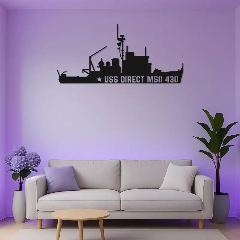 Art mural en métal LED USS Direct MSO 430 | Panneau silhouette de navire de la marine | Cadeau pour vétéran militaire | Décor nautique