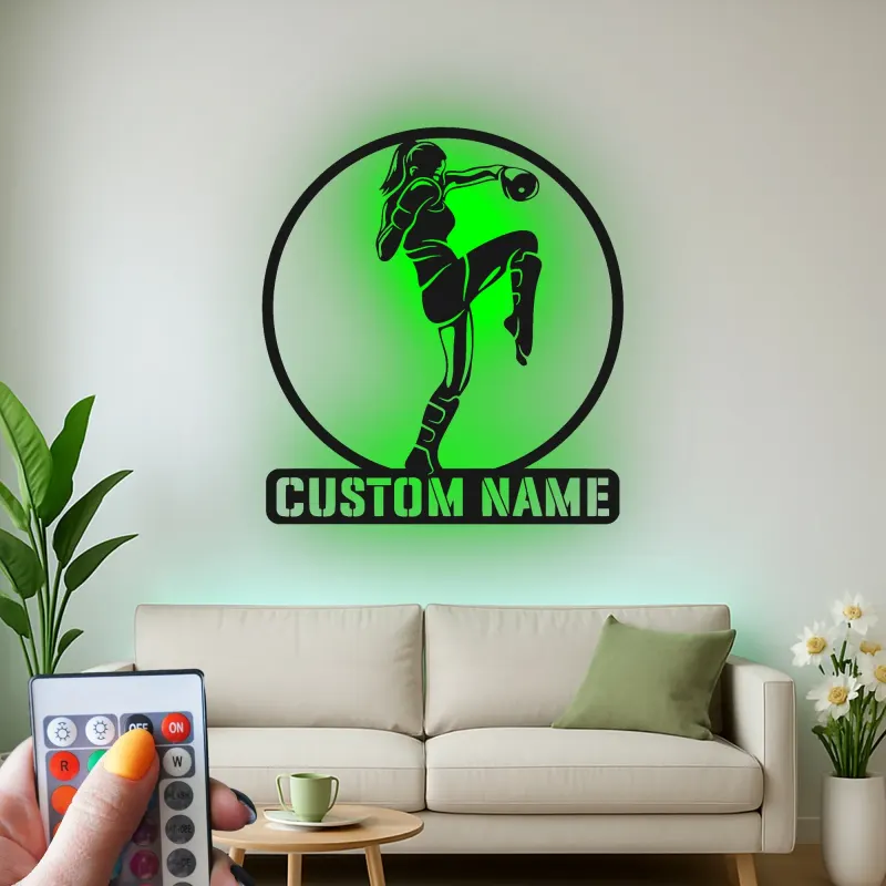 Custom Kickboxer Led Light Metal Wall Art Personalized Gift for Martial Arts Enthusiasts Gym or Home Decor