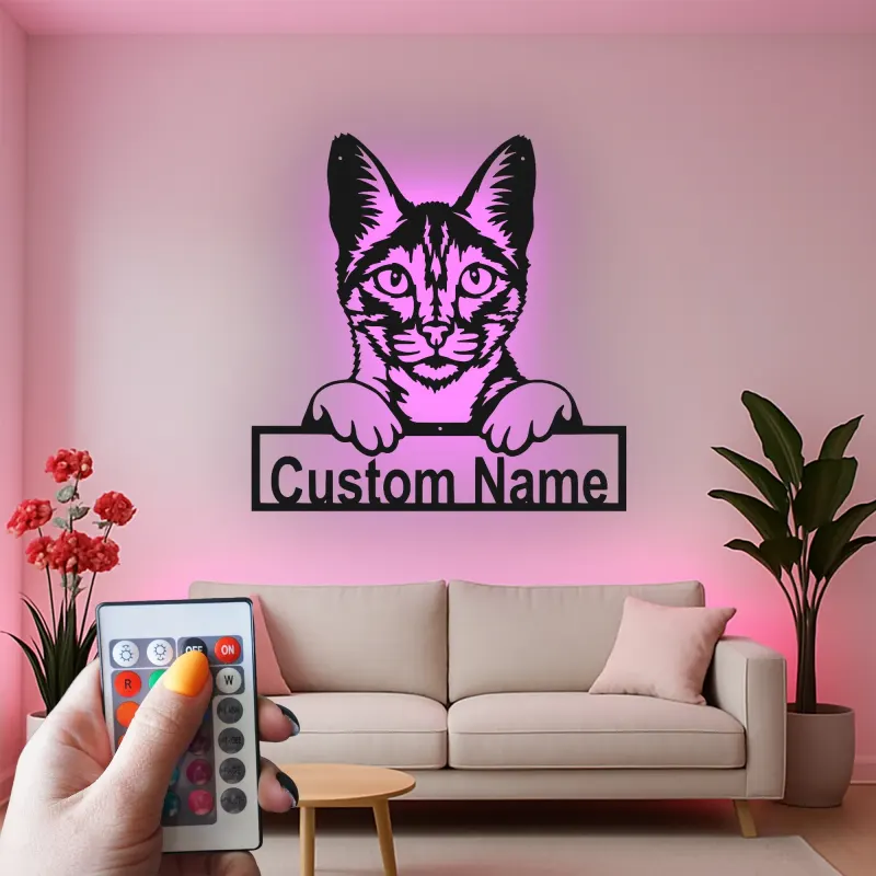 Custom Cat Led Light Metal Wall Art Personalized Gift for Cat Lovers Living Room or Bedroom Pet Decor