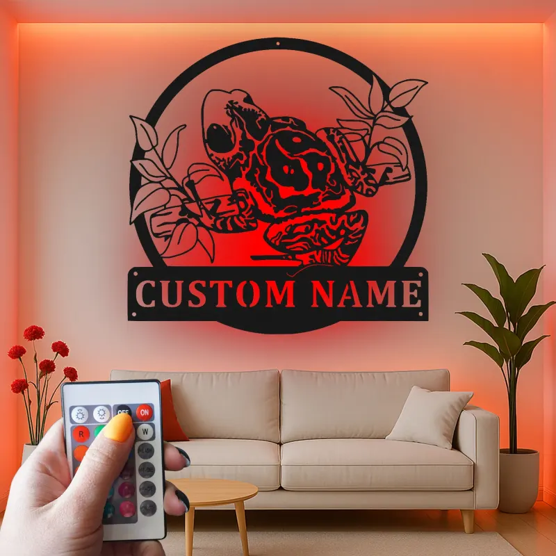 Insegna LED in metallo con rana | Arte murale personalizzata con anfibio | Regalo per amanti della natura per casa, ufficio o cameretta