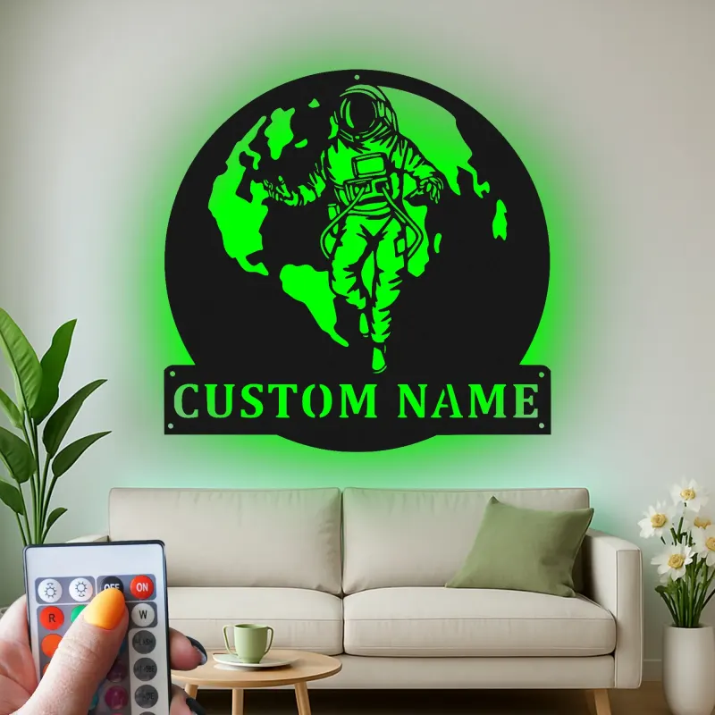 Décoration murale en métal avec rétroéclairage d'astronaute - Cadeau pour amoureux de l'espace, décoration de chambre ou de bureau