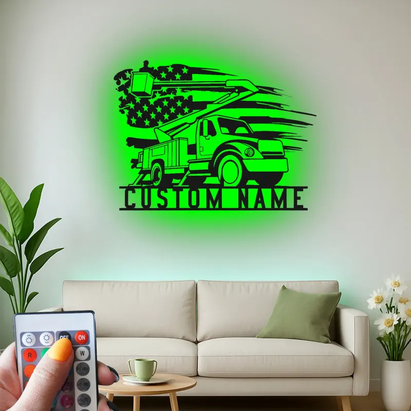 Cartel de metal personalizado con luz LED de camión de cubo regalo para liniero decoración de garaje o taller