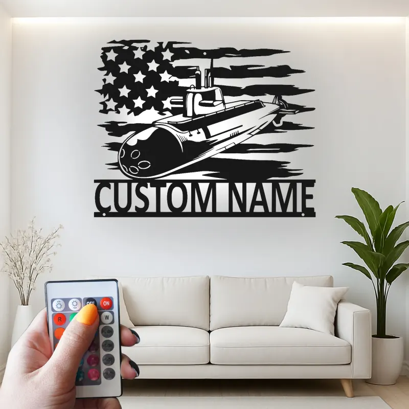 Custom Submarine Metal Sign | Personalized Navy LED Wall Art | Patriotic Veteran Home Decor | US Military Gift