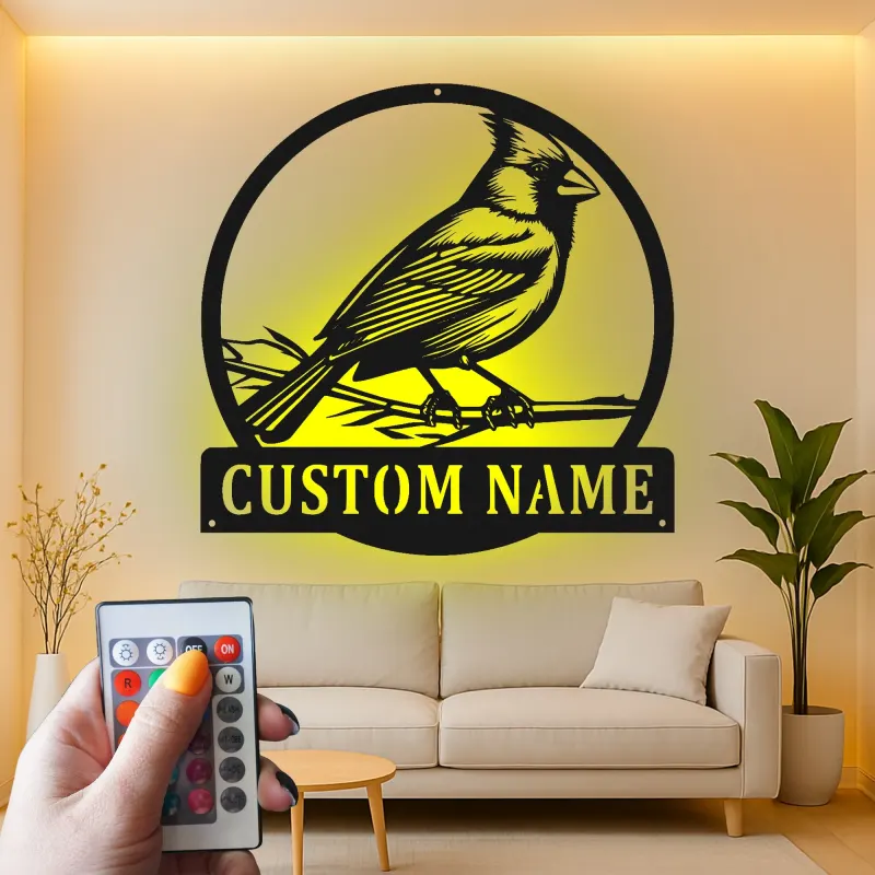 Cartel de metal LED de pájaro cardenal personalizado, regalo para amantes de la naturaleza, decoración de sala de estar o jardín