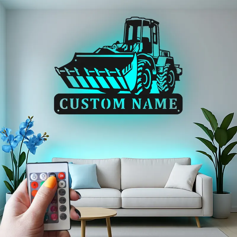 Insegna in metallo personalizzata con LED Bulldozer Regalo per appassionati di costruzione Decorazione per garage o ufficio